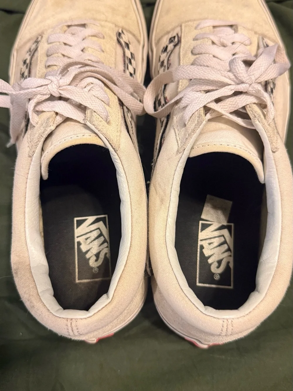 Vans Low-Top Sneakers with Red Checker Stripe on Cream Upper